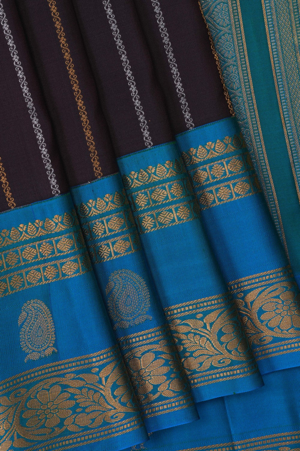 Image of Gadwal Silk Brown Saree