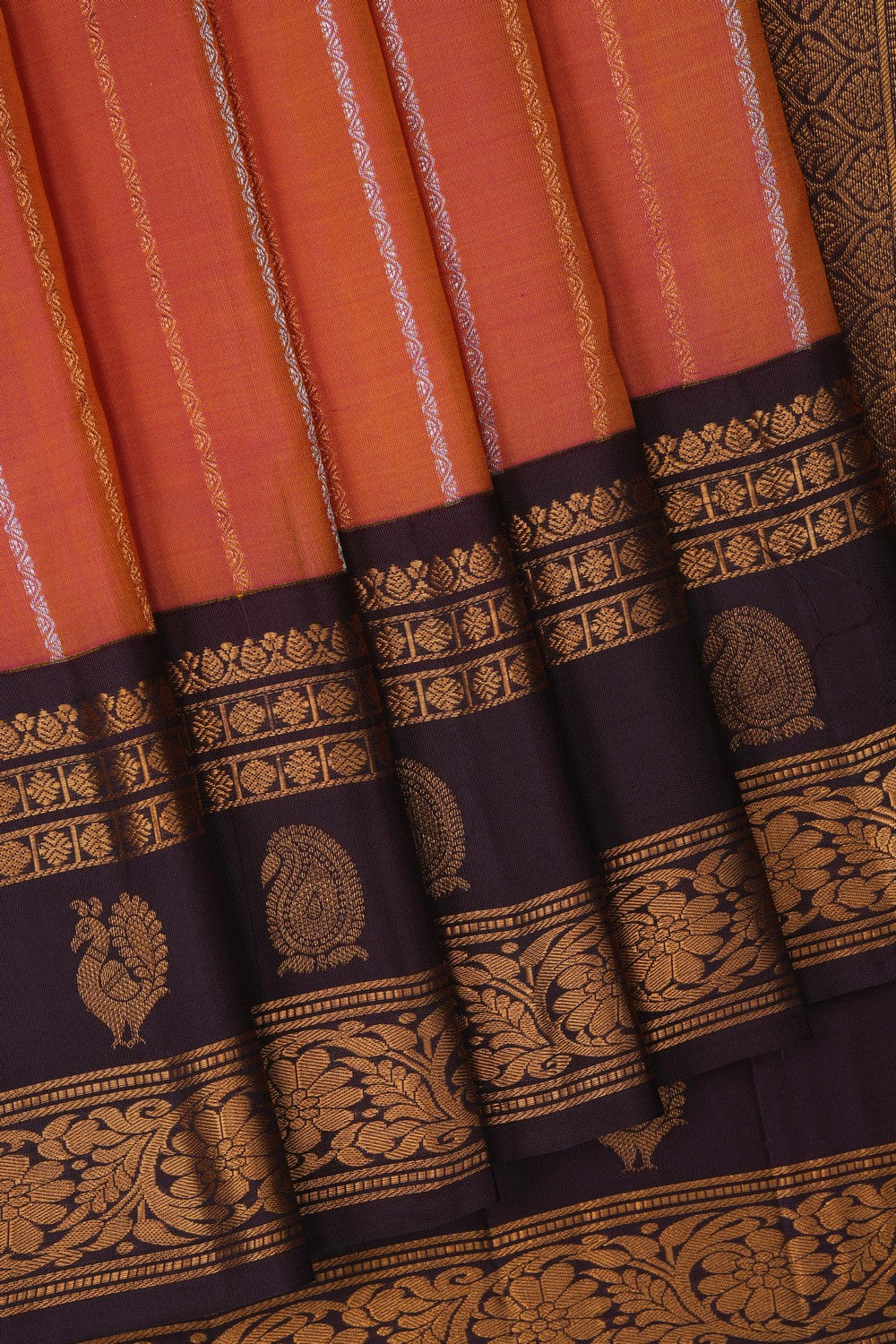 Image of Gadwal Silk Peach Saree