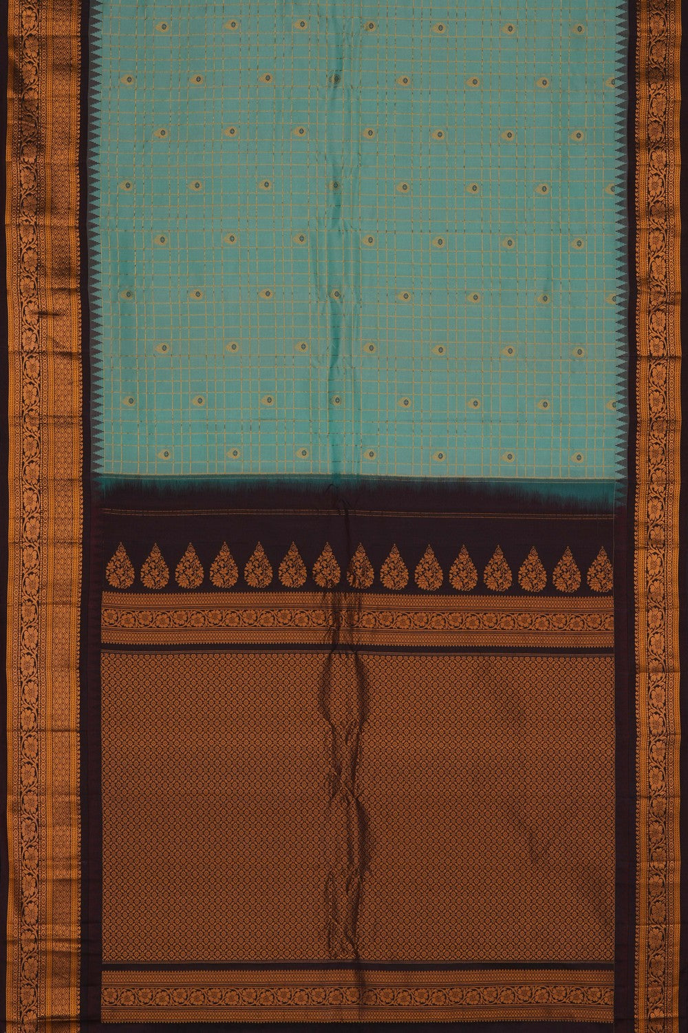 Image of Gadwal Silk Sea-Green Kattam Saree