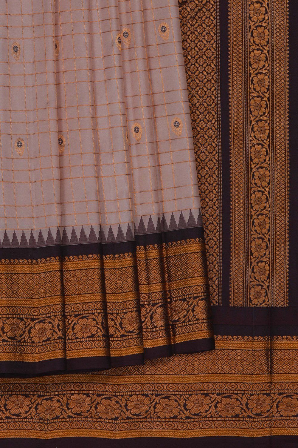 Image of Gadwal Silk Beige Kattam Saree