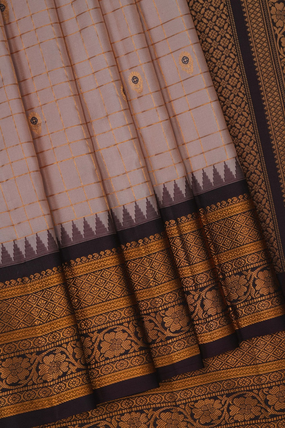 Image of Gadwal Silk Beige Kattam Saree