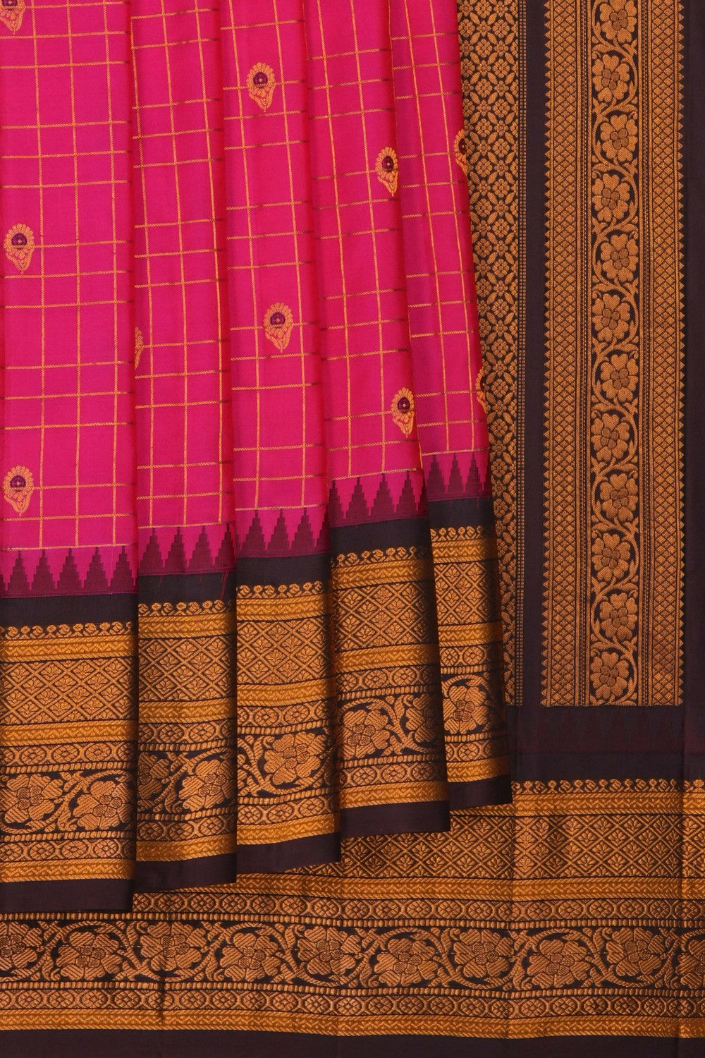 Image of Gadwal Silk Pink Kattam Saree