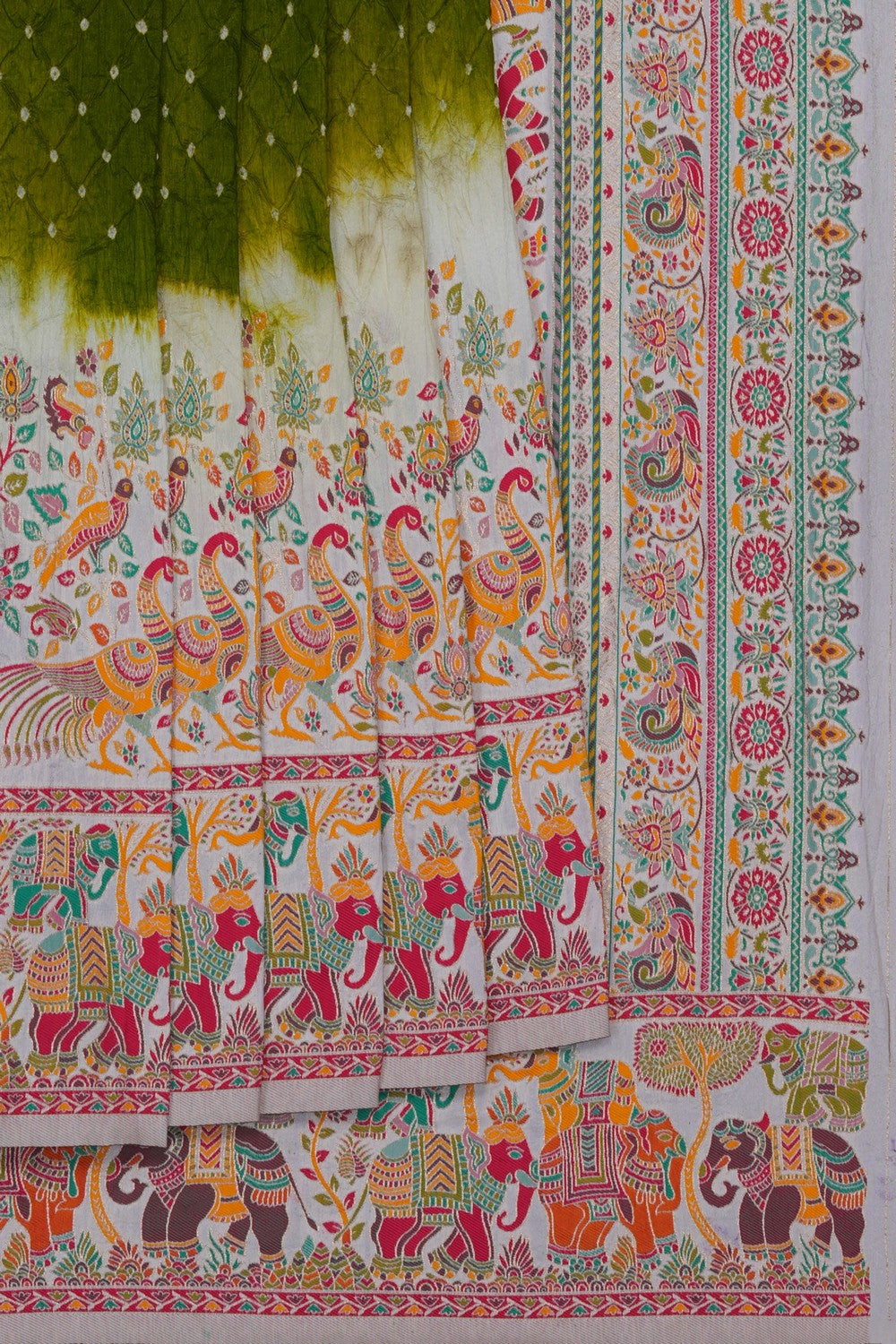 Image of Green Bandhani Saree