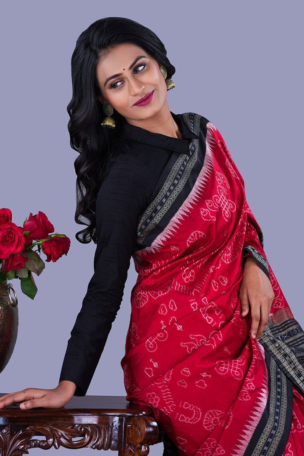 Image of Red Sambalpuri Silk Saree