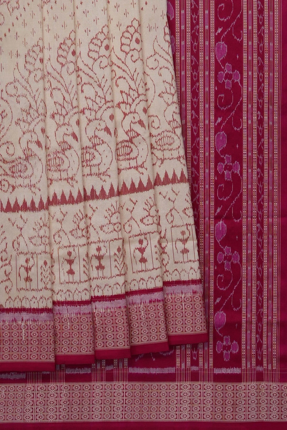 Image of Cream Sambalpuri Silk Saree