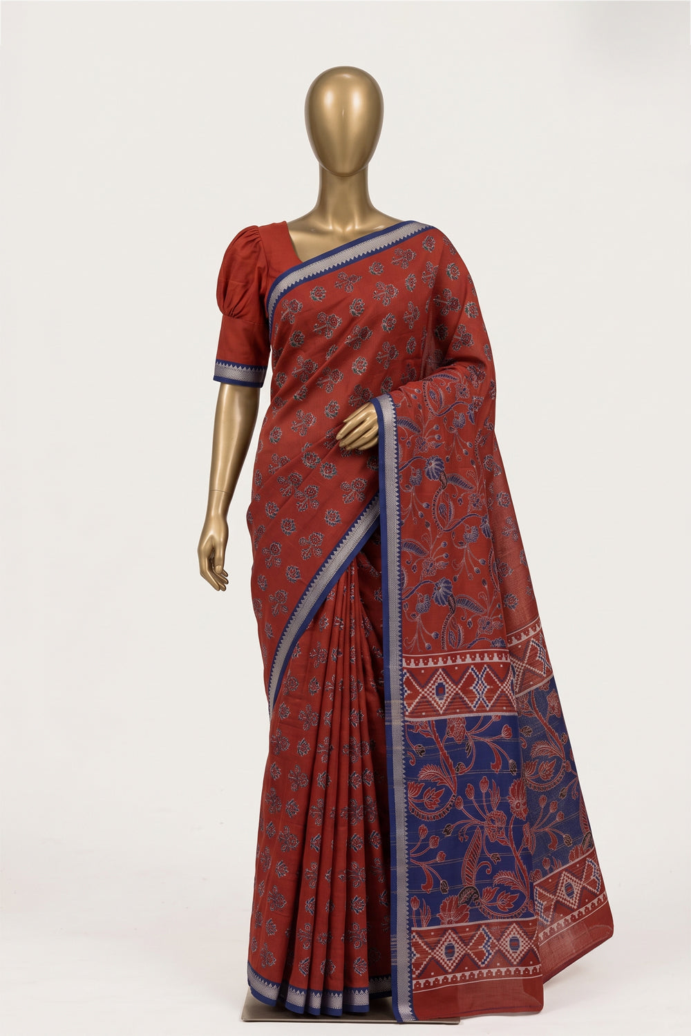 Image of A Floral Print Mangalagiri Silk Saree