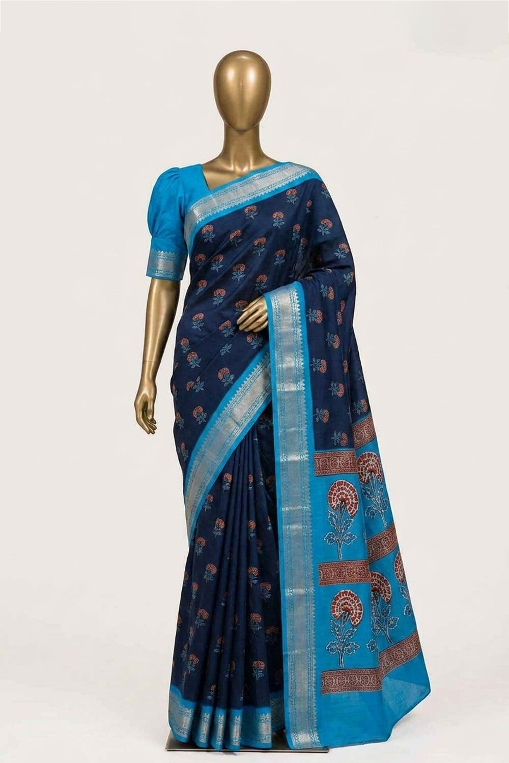 Image of Navy Blue Mangalagiri Silk Saree