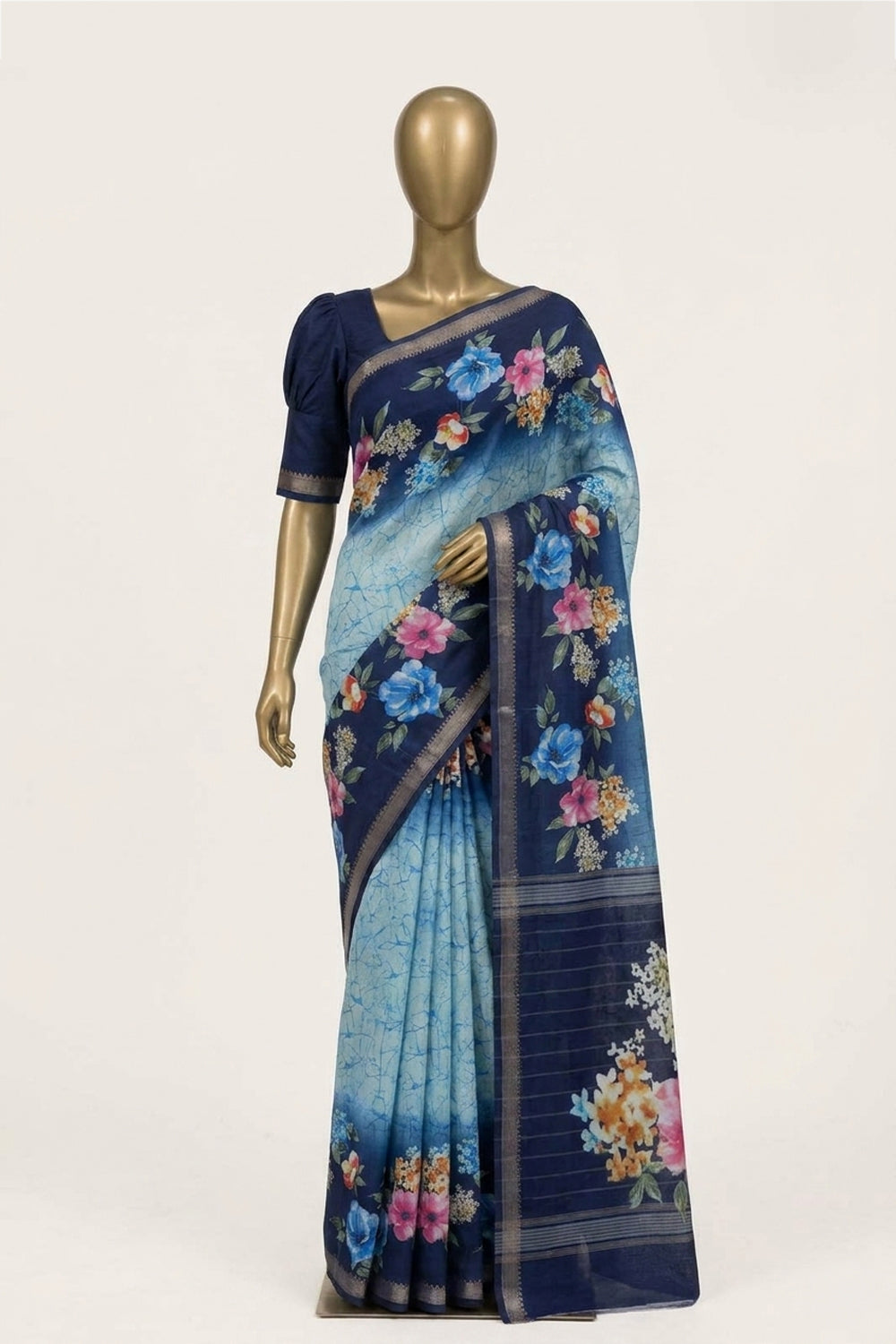 Image of A Floral Print Mangalagiri Silk Saree
