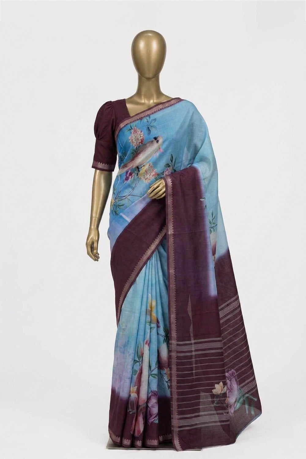 Image of A Floral Print Mangalagiri Silk Saree