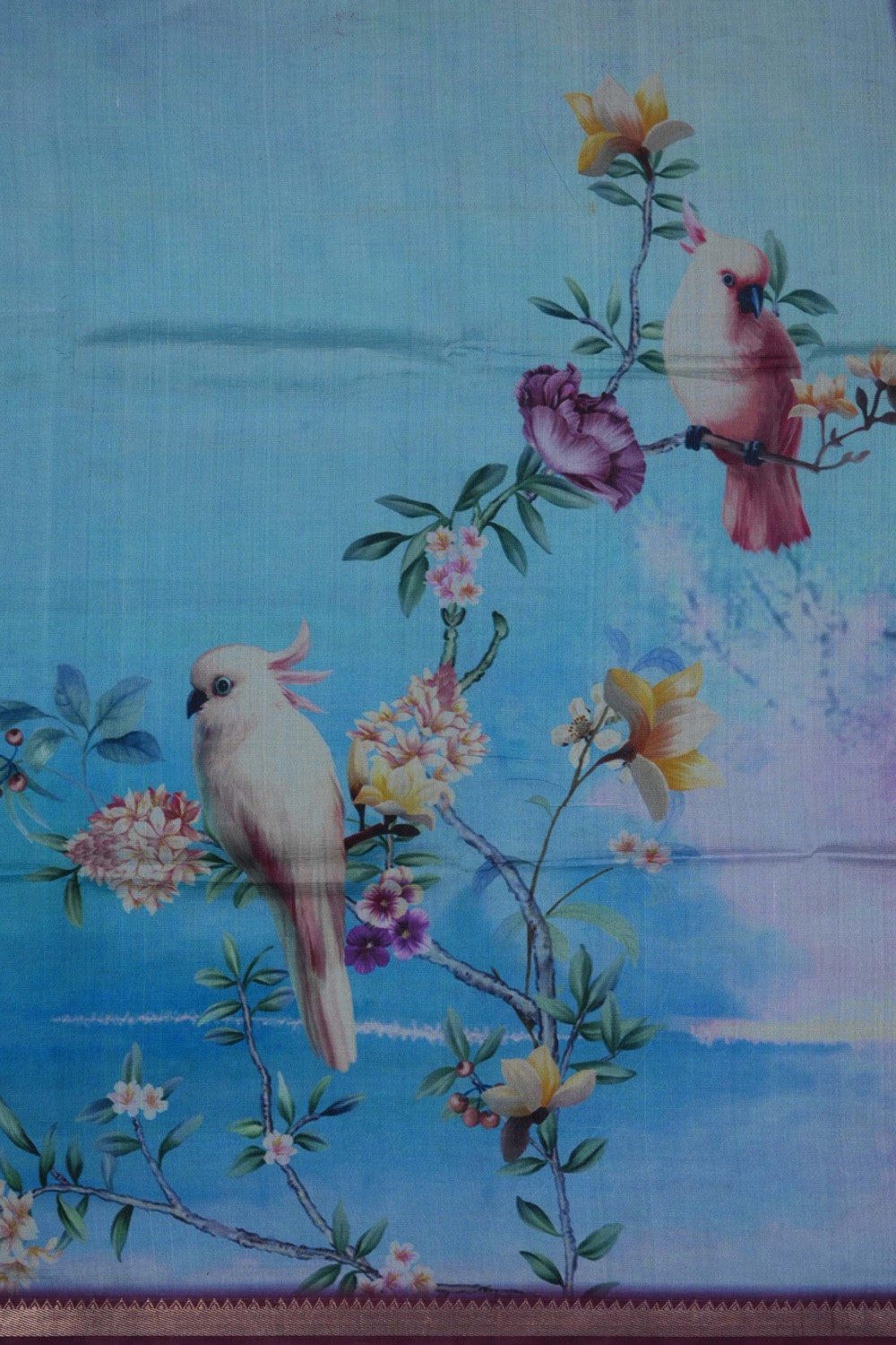 Image of A Floral Print Mangalagiri Silk Saree
