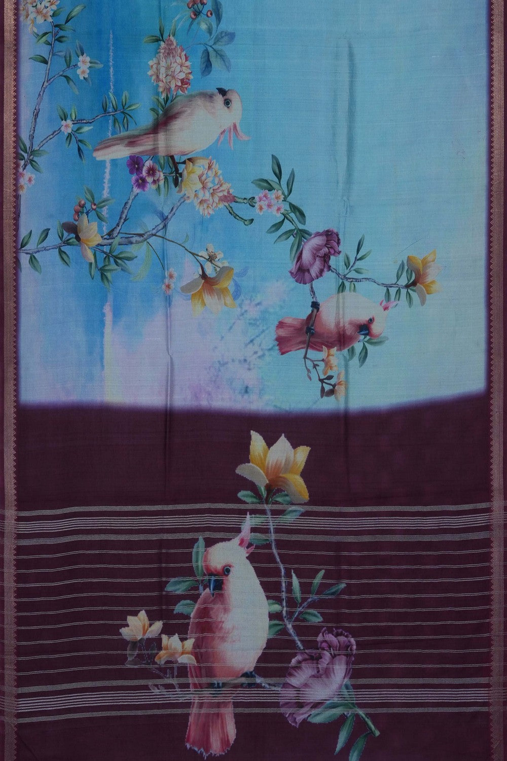 Image of A Floral Print Mangalagiri Silk Saree