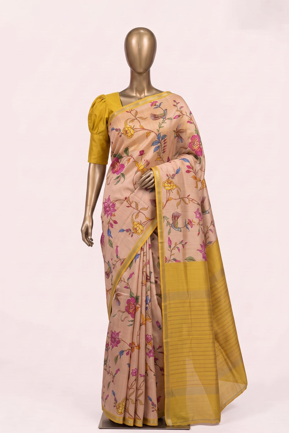 Image of A Floral Print Mangalagiri Silk Saree