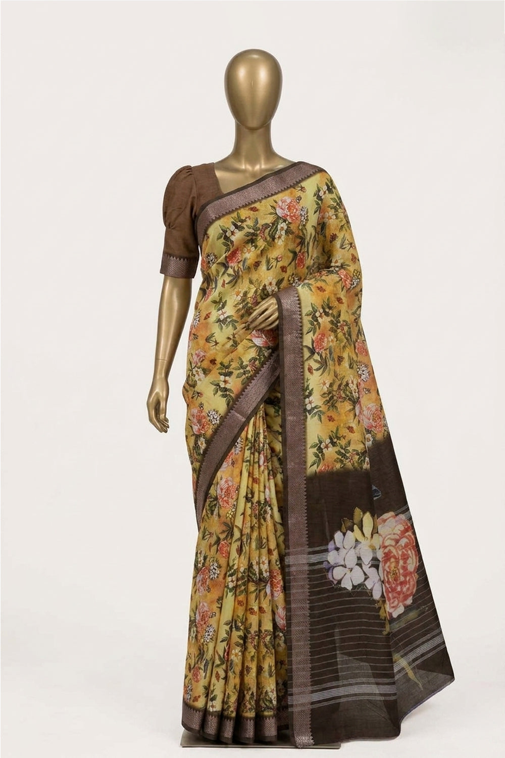 Image of A Floral Print Mangalagiri Silk Saree