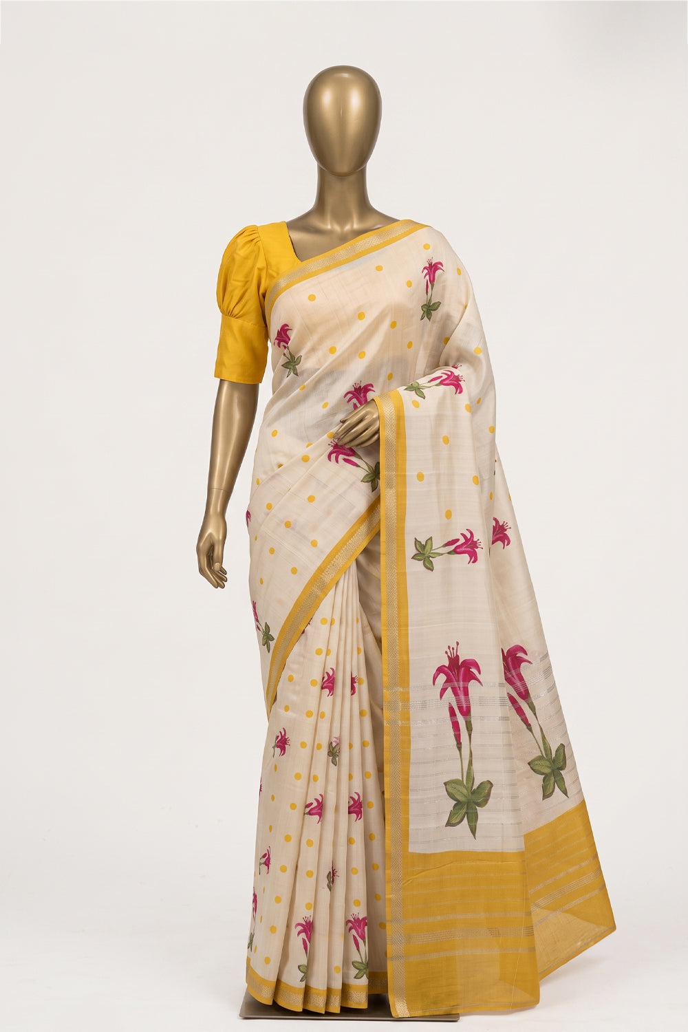 Image of A Floral Print Mangalagiri Silk Saree
