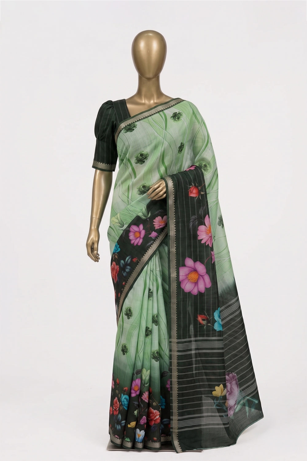 Image of A Floral Print Mangalagiri Silk Saree