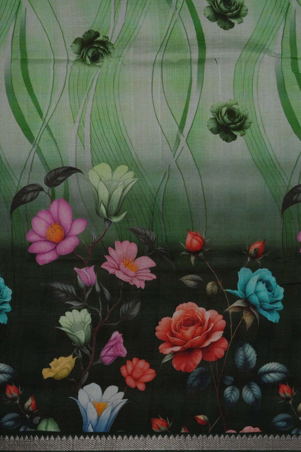 Image of A Floral Print Mangalagiri Silk Saree