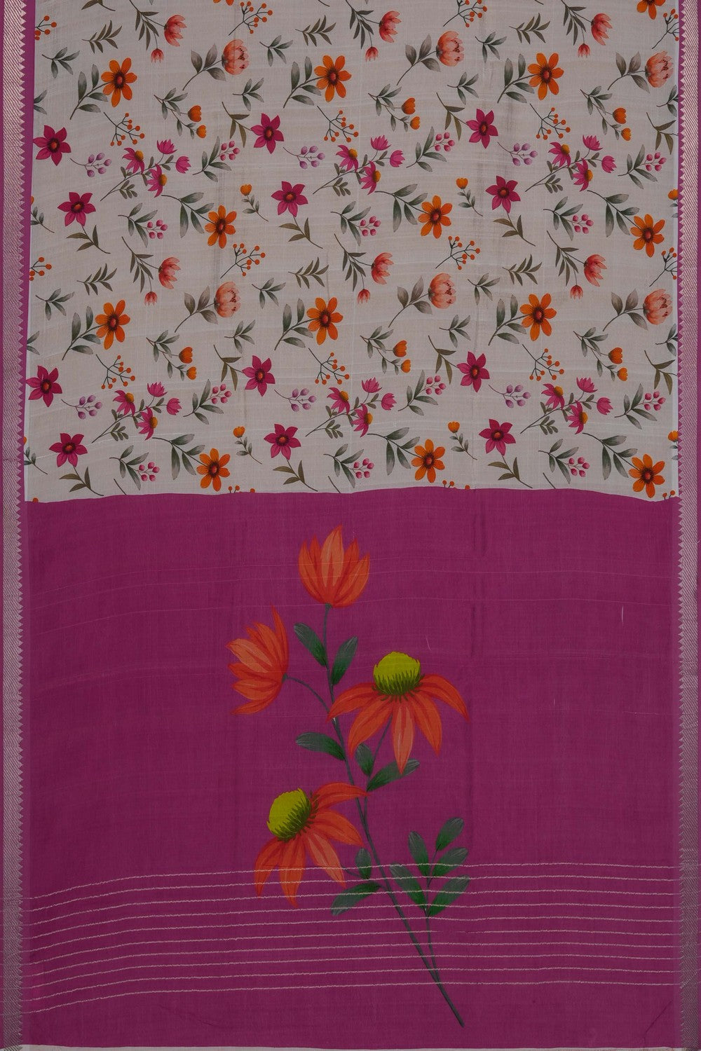 Image of A Floral Print Mangalagiri Silk Saree