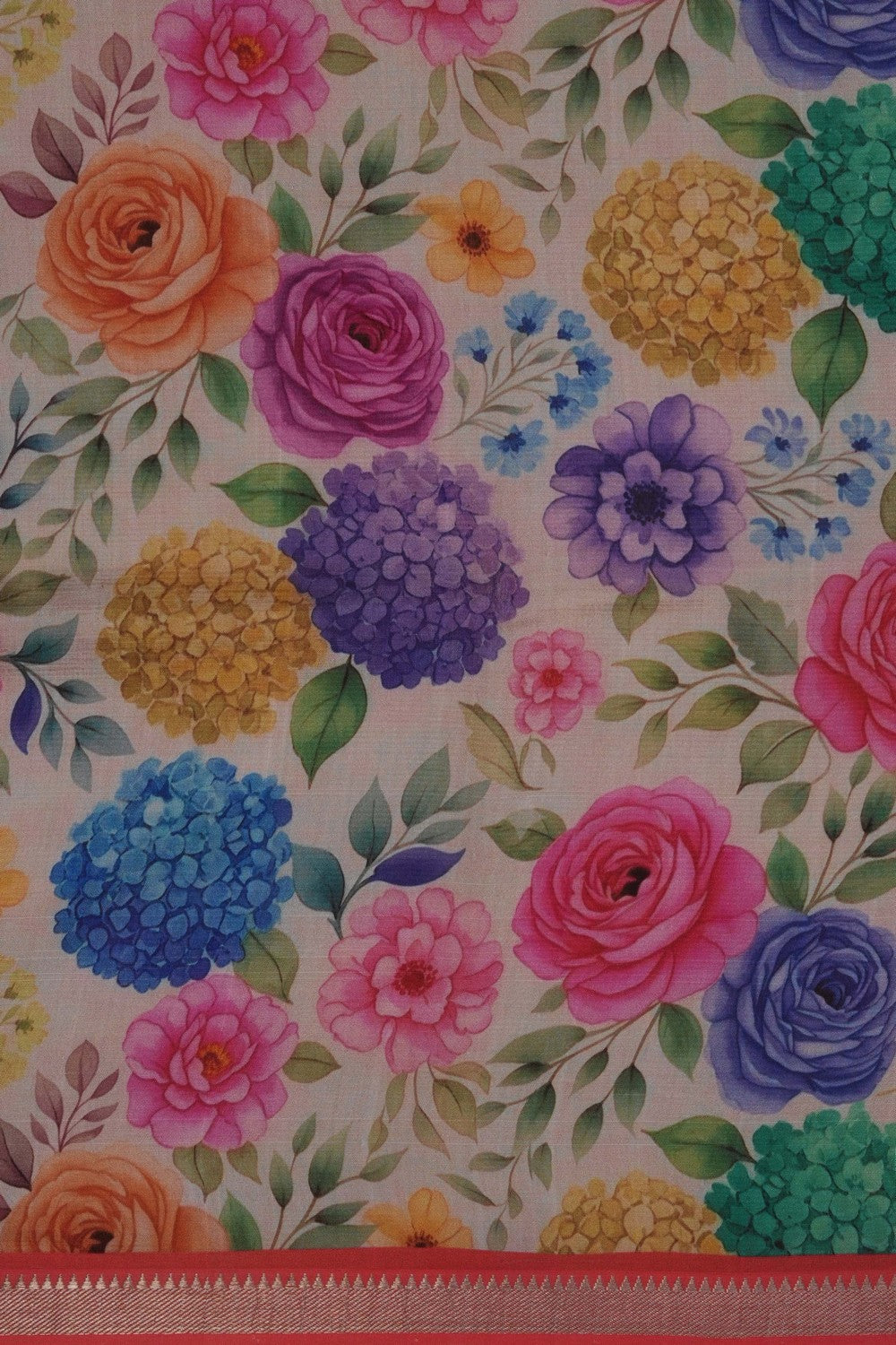 Image of A Floral Print Mangalagiri Silk Saree