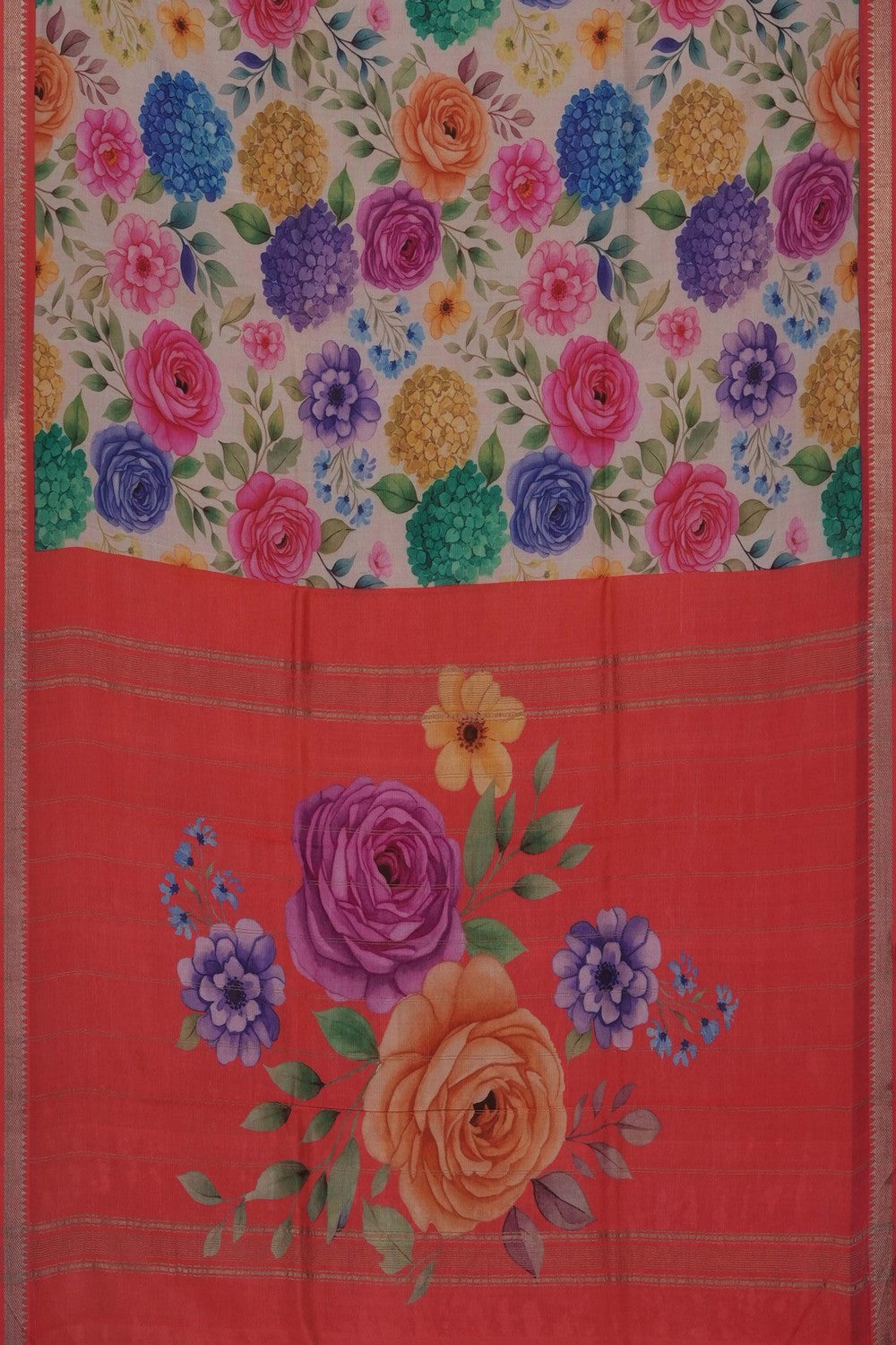 Image of A Floral Print Mangalagiri Silk Saree