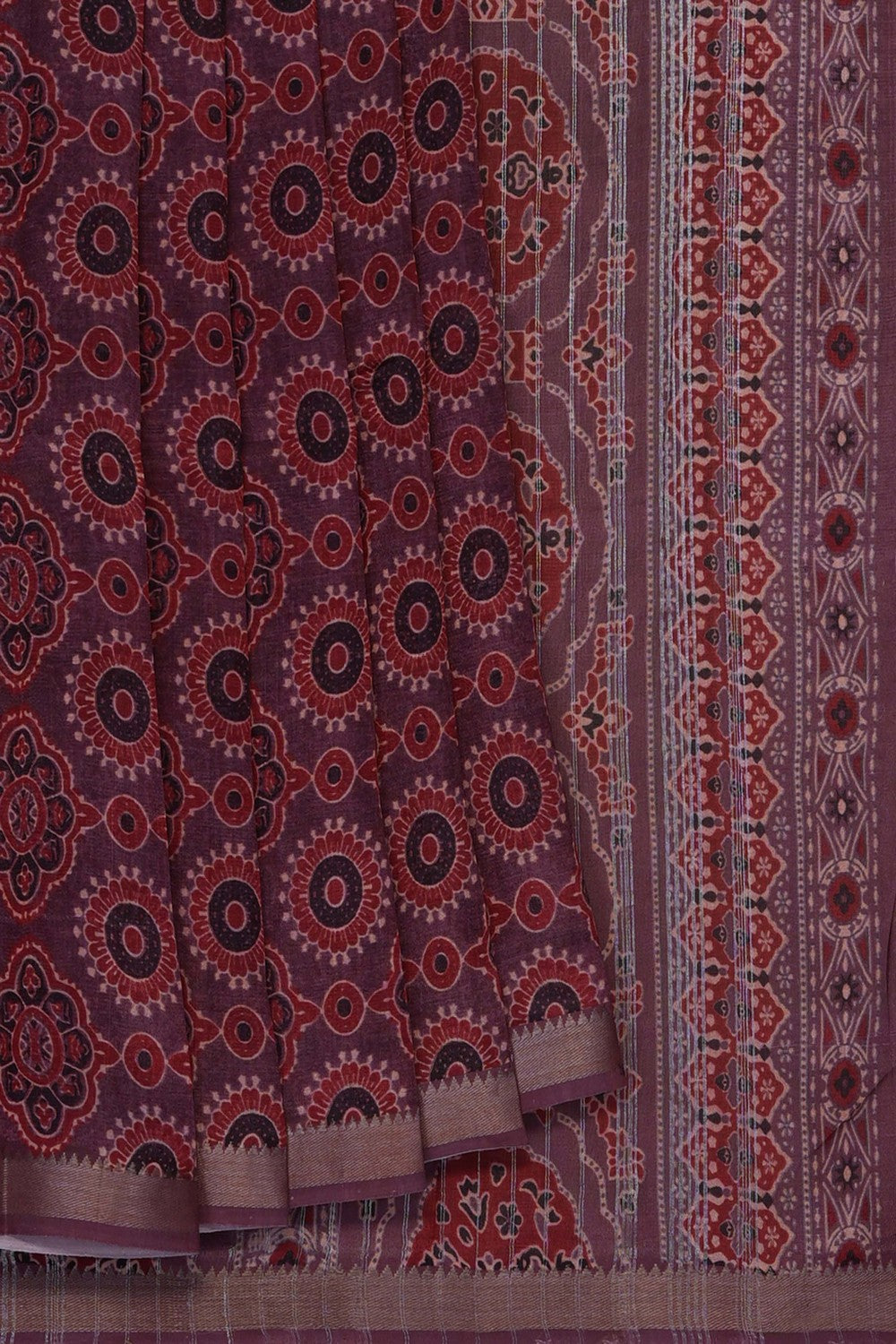 Image of Ajrakh Printed Mangalagiri Silk Saree