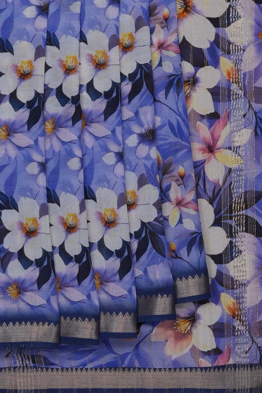 Image of A Floral Printed Mangalagiri Silk Saree