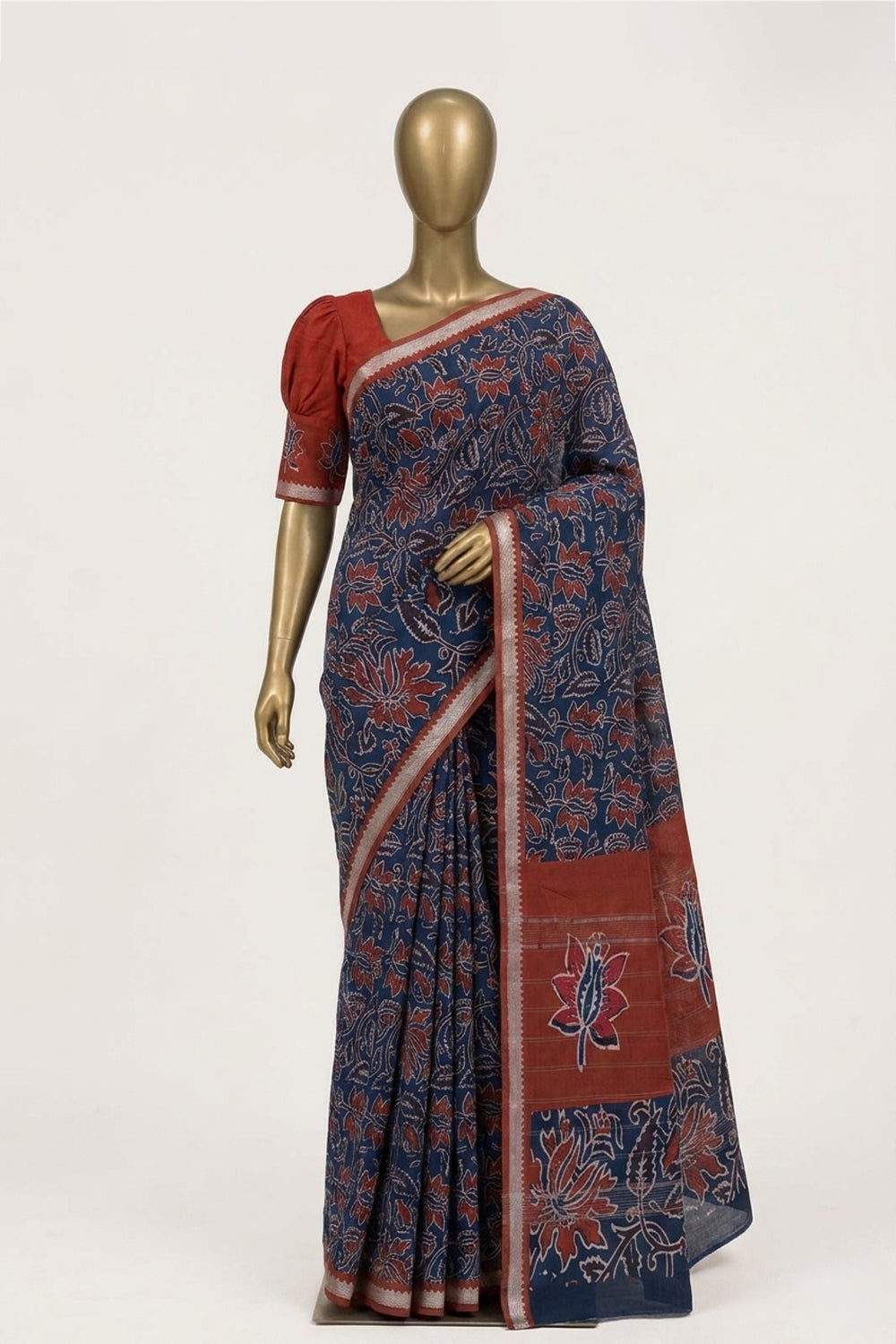 Image of A Floral Print Mangalagiri Silk Saree