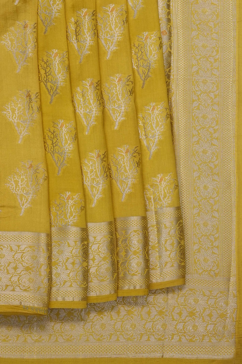 Image of Yellow Banarasi Chiniya Silk Saree
