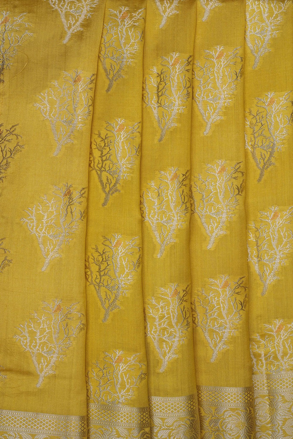 Image of Yellow Banarasi Chiniya Silk Saree