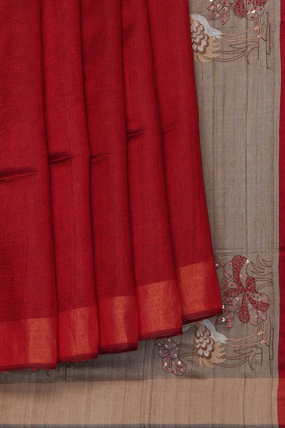 Image of Red Desi Tussar Silk Saree