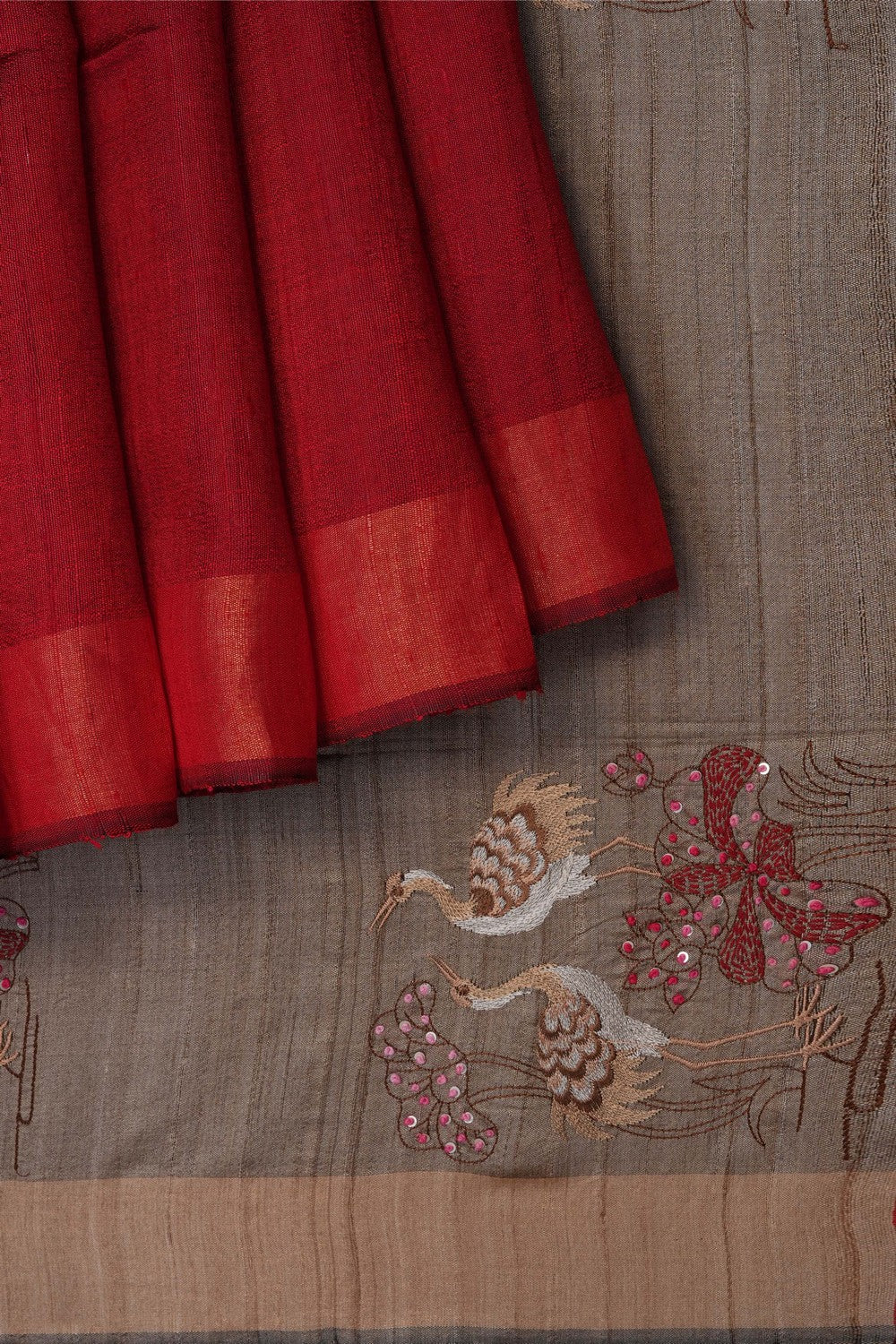 Image of Red Desi Tussar Silk Saree