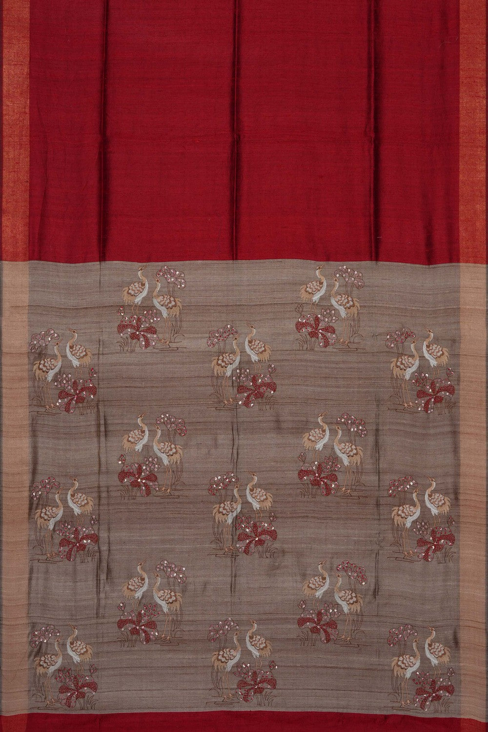 Image of Red Desi Tussar Silk Saree