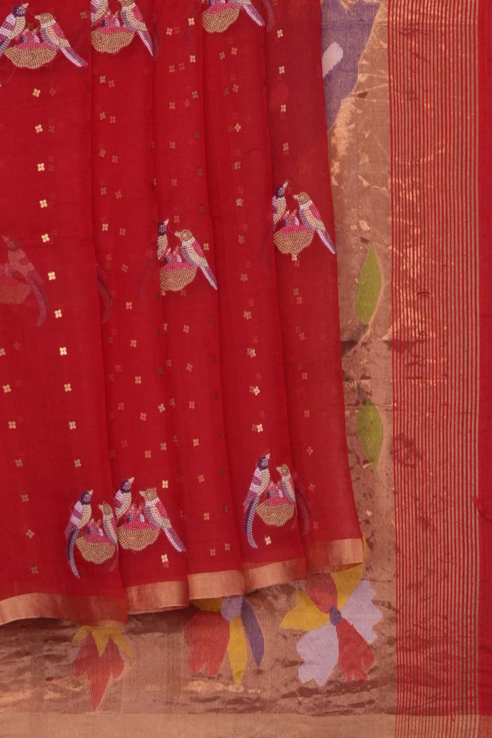 Image of Red Kora Silk Saree