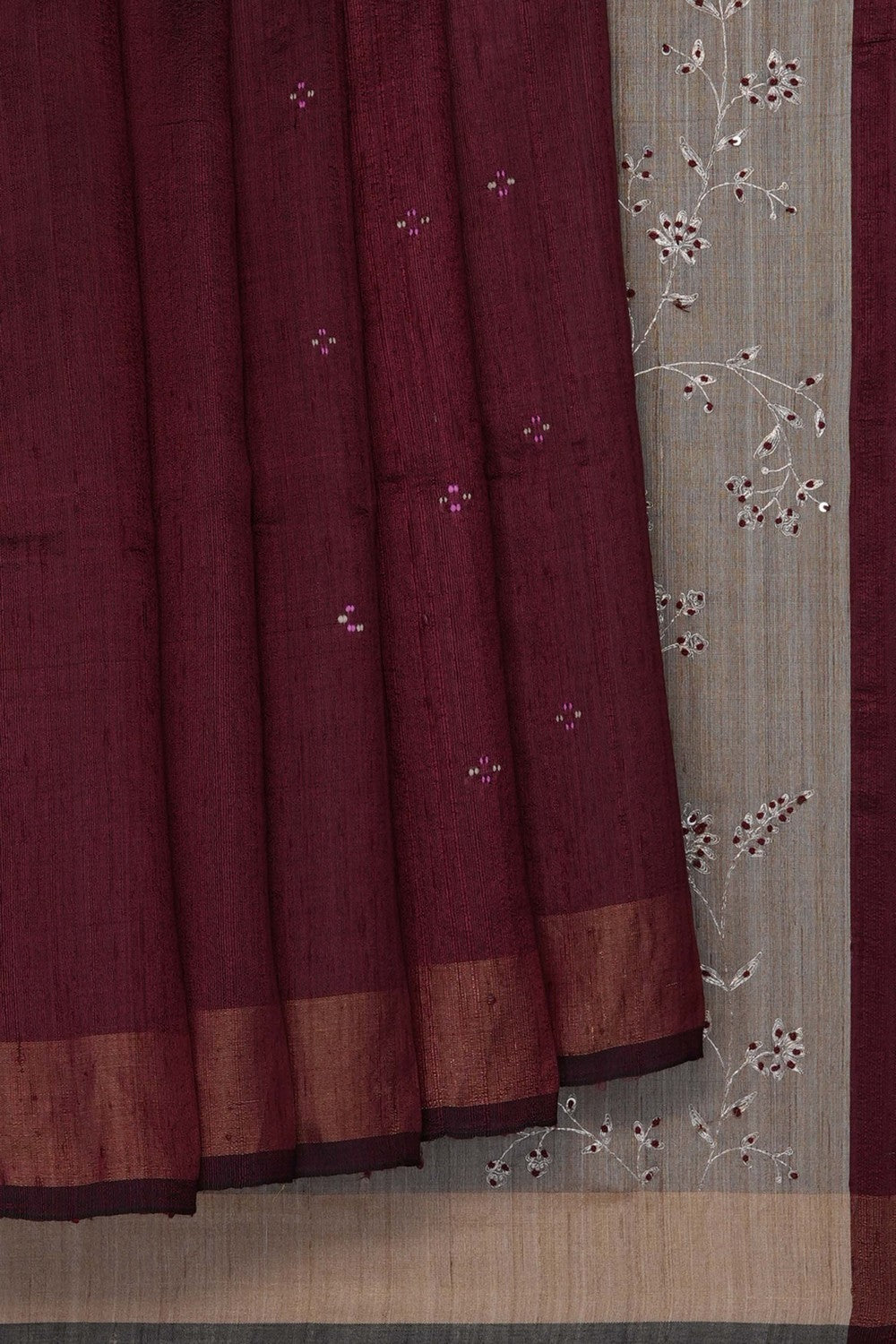 Image of Maroon Desi Tussar Silk Saree