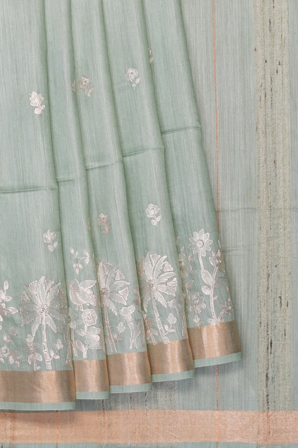 Image of Aqua-Green Desi Tussar Silk Saree