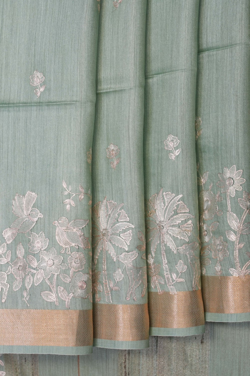 Image of Aqua-Green Desi Tussar Silk Saree