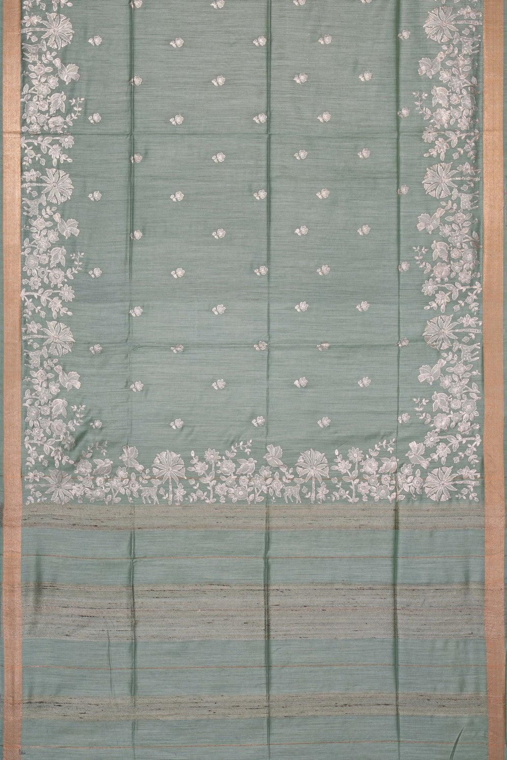 Image of Aqua-Green Desi Tussar Silk Saree