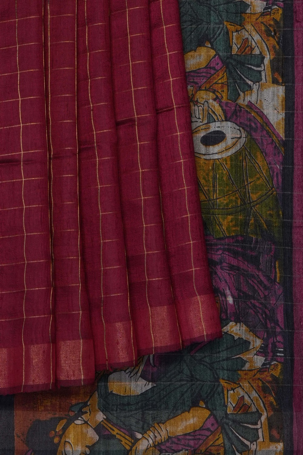 Image of Maroon Desi Tussar Silk Saree