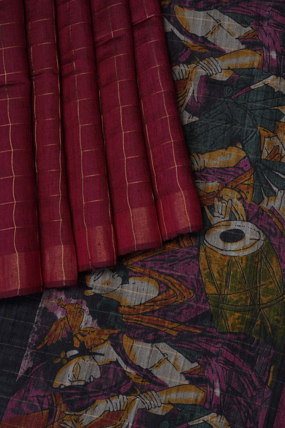 Image of Maroon Desi Tussar Silk Saree