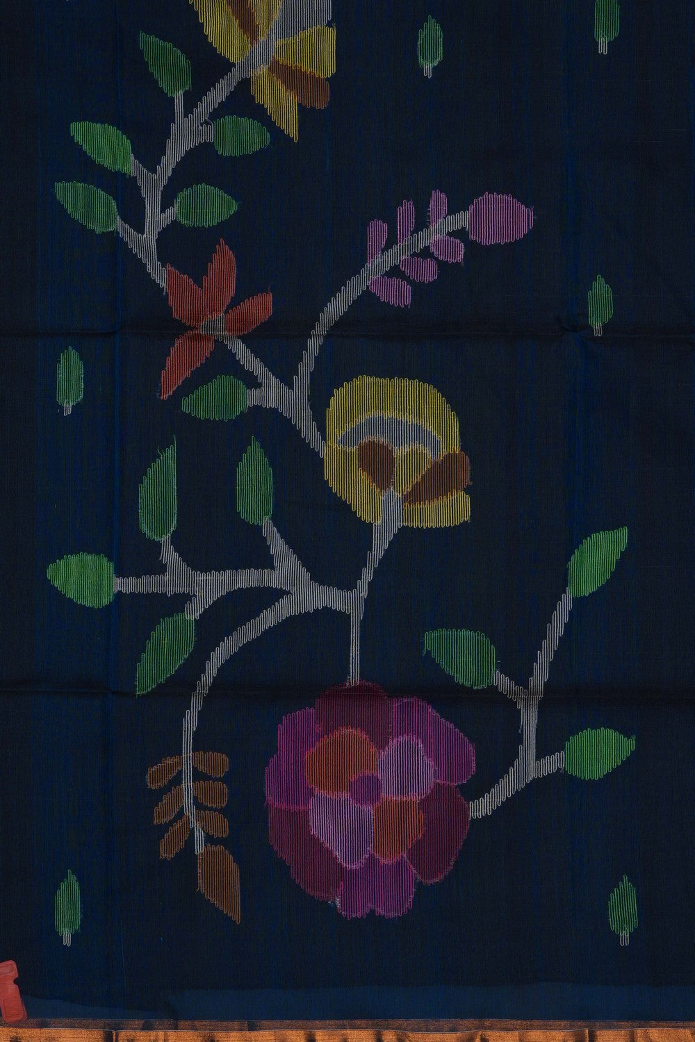 Image of Navy Blue Kora Silk Saree