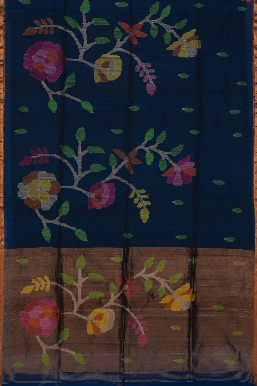 Image of Navy Blue Kora Silk Saree