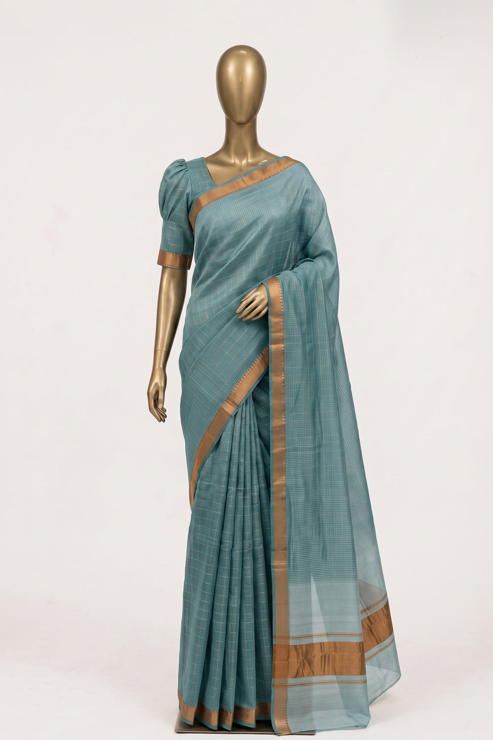 Image of Sea-Green Mangalagiri Silk Saree