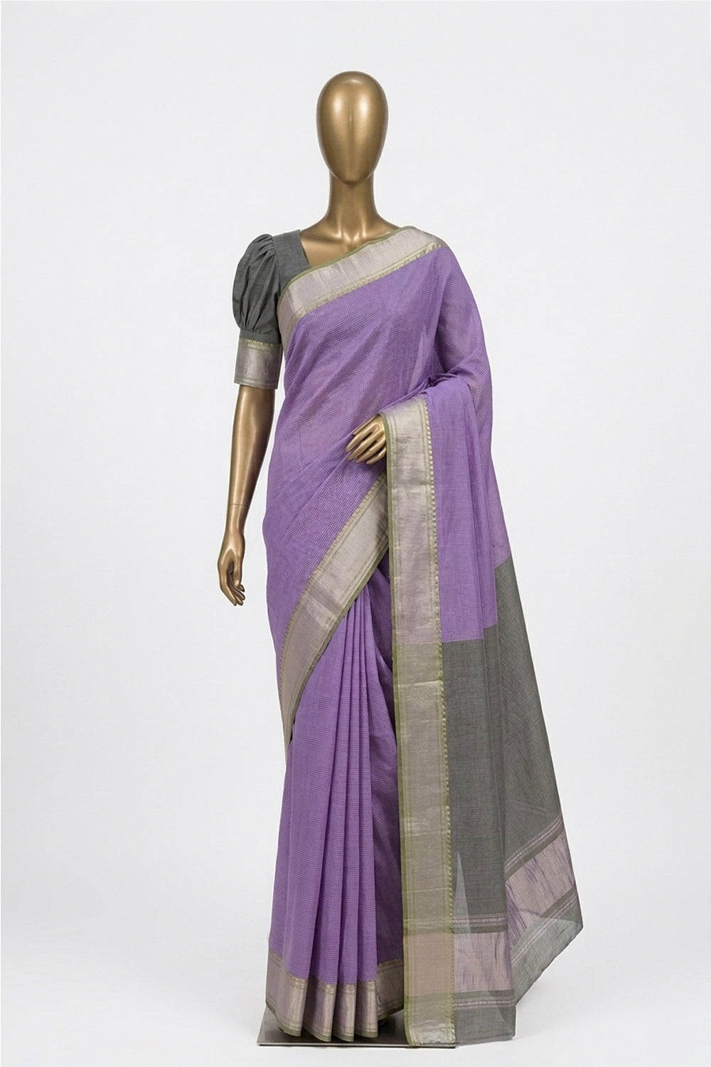 Image of Lavender-Purple Mangalagiri Silk Saree