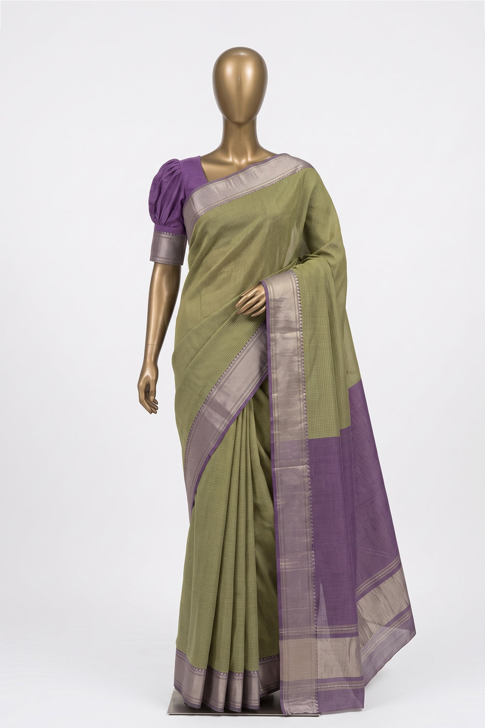 Image of Sage-Green Mangalagiri Silk Saree