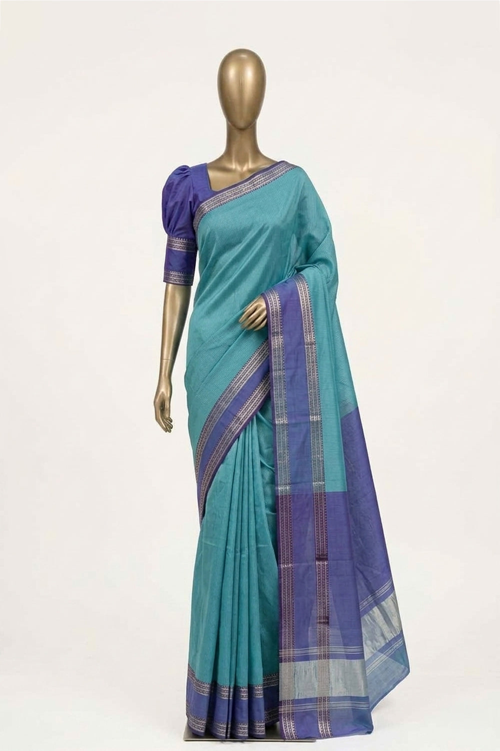 Image of Sea-Blue Mangalagiri Silk Saree