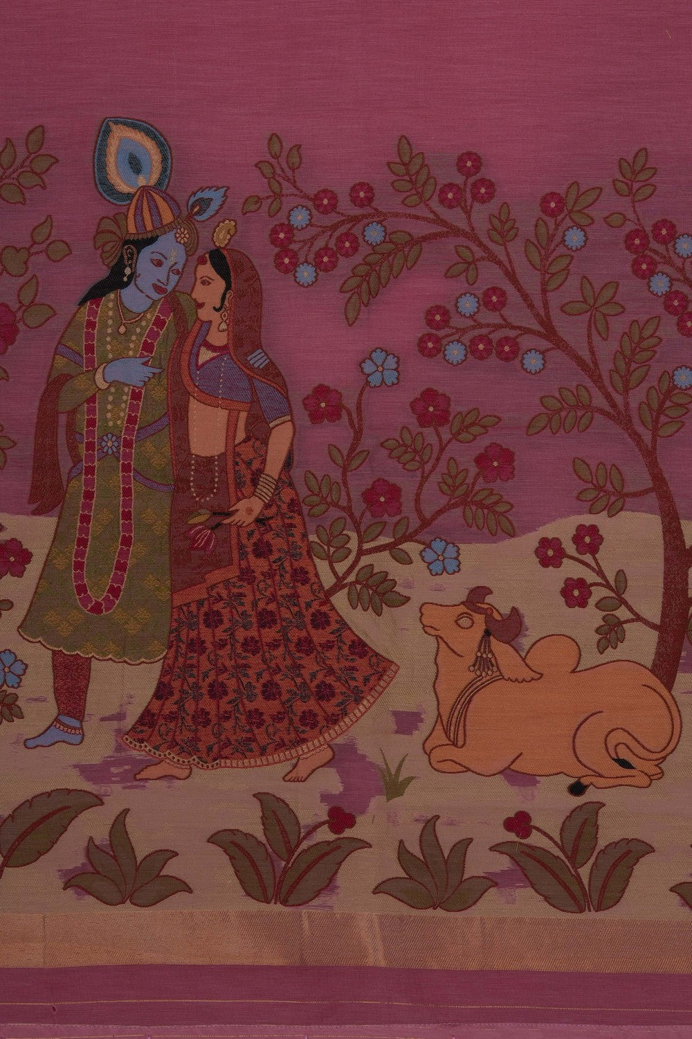 Image of The Elegant Coral-Pink Linen Saree