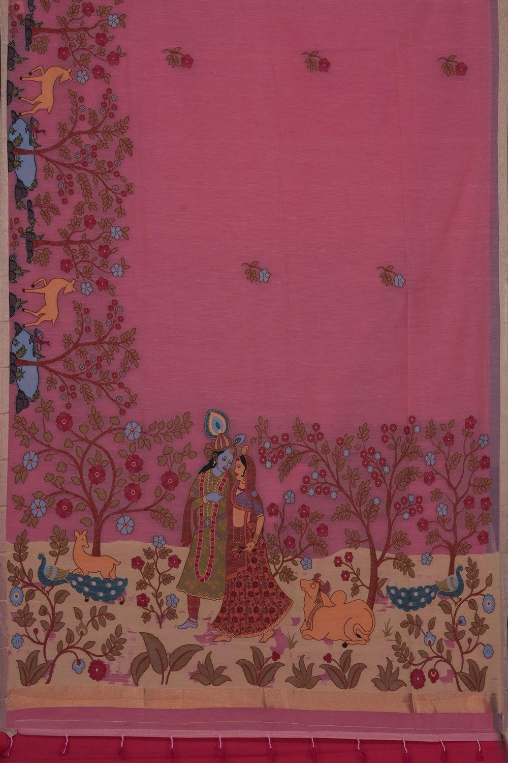 Image of The Elegant Coral-Pink Linen Saree