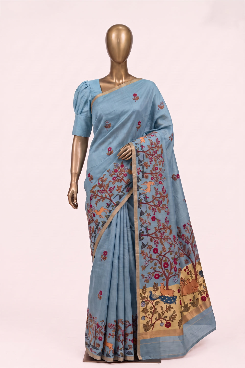 Image of The Elegant Pastel Blue Linen Saree