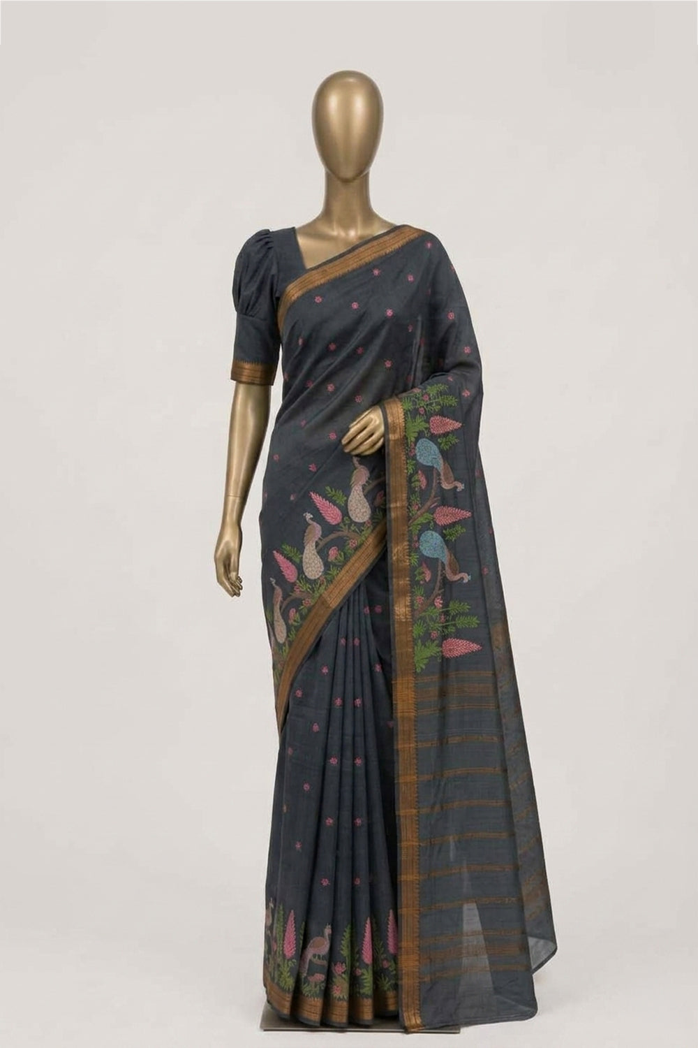 Image of Grey Mangalagiri Silk Saree