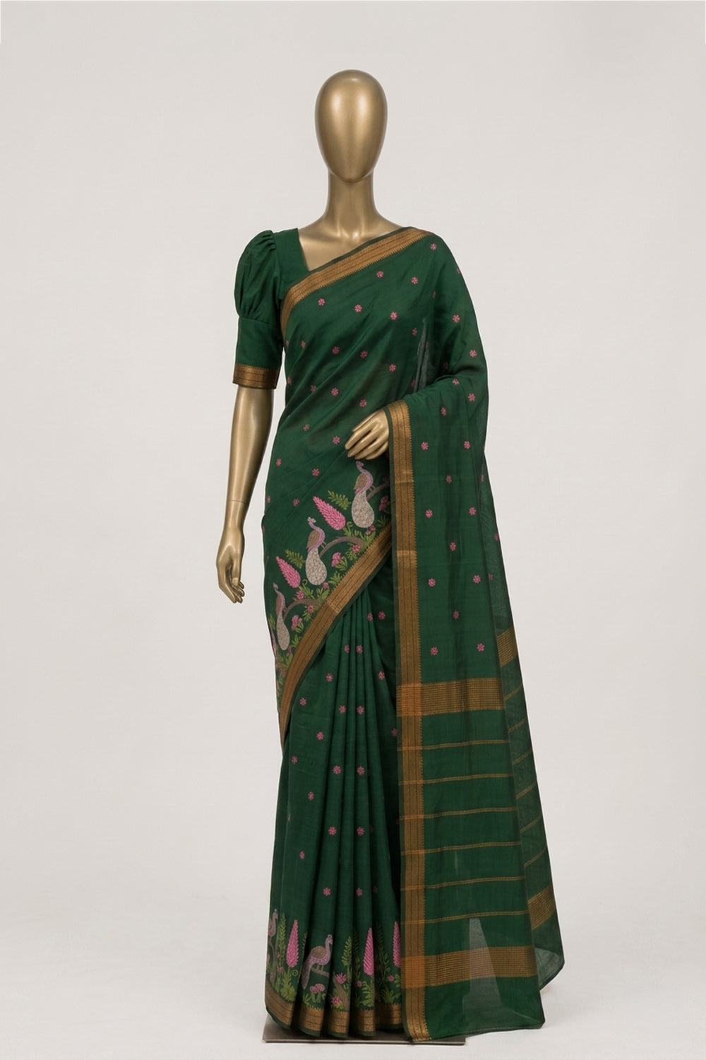 Image of Green Mangalagiri Silk Saree