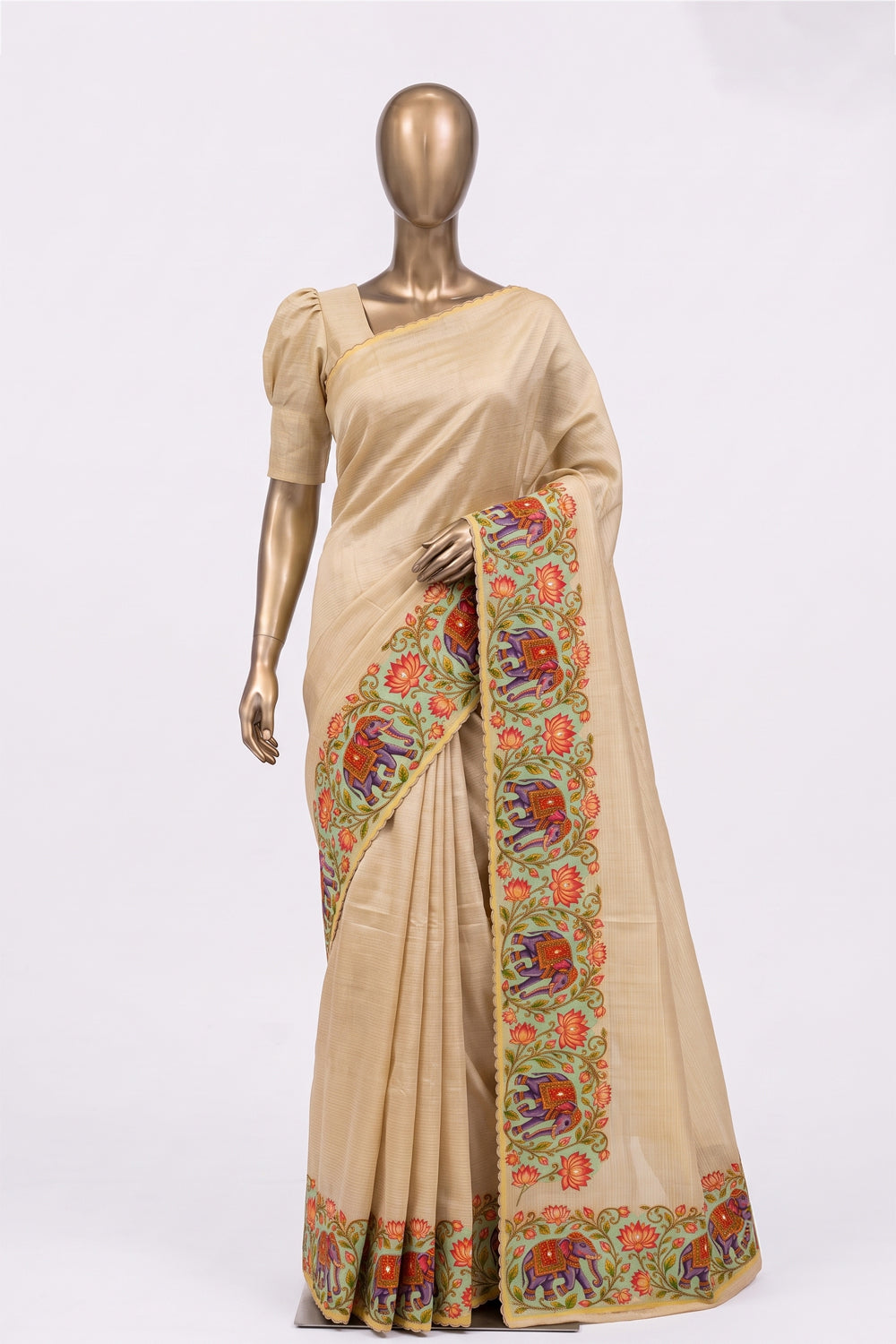 Image of Yellow Mangalagiri Silk Saree